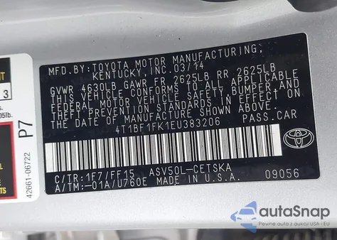 2014 Toyota Camry Se from USA, damaged, VIN 4T1BF1FK1EU383206
